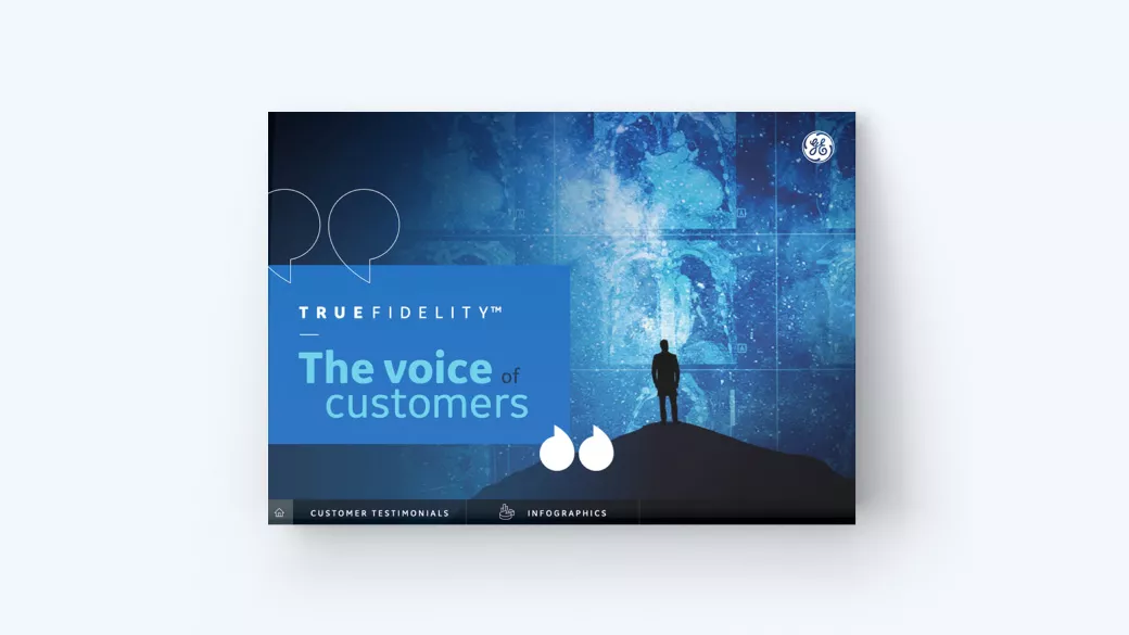 Man standing on hill with blue background and "the voice of customers" printed on image