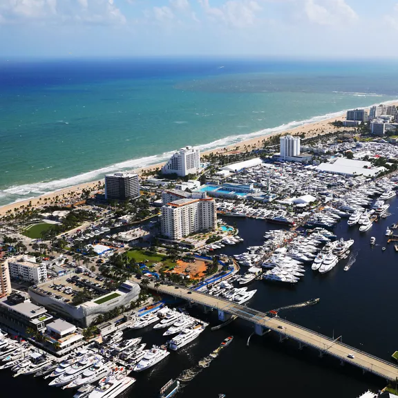 aerial view of Fort Lauderdale beach area and boats