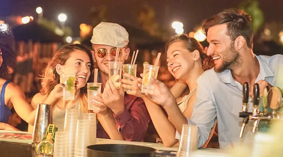 A group of friends toasting and having fun
