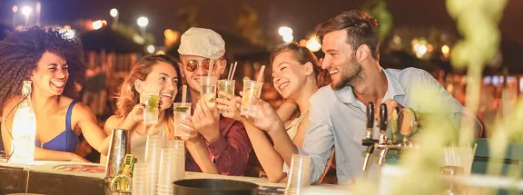 A group of friends toasting and having fun