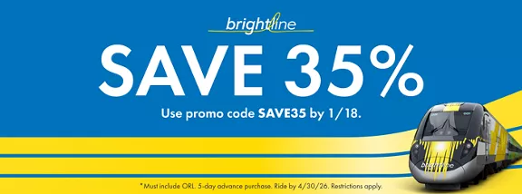 train image on a blue and yellow background with Save 35 and use promo code ride35 by 1/18/26