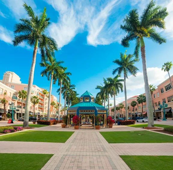 Mizner Park is a commercial district, combining residential and high-end entertainment. It is located in the thriving neighborhood of downtown Boca Raton, FL.
