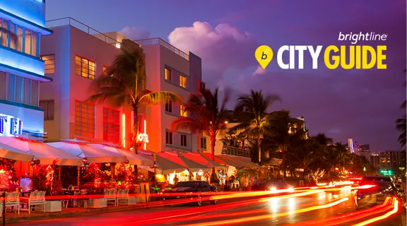 Street view of Miami with Brightline City Guide in top left.