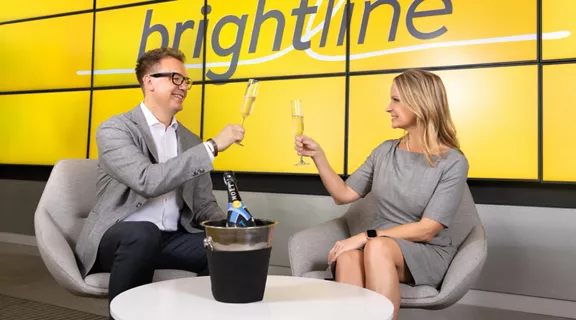 L to R: Driftwood Hospitality Management’s COO, Bryan Postema, with Barbara Drahl, SVP Marketing & Commercial Strategy for Brightline