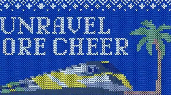 train image on blue background with words unravel more cheer