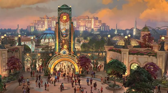 Rendering of Universal Epic Universe theme park entrance.