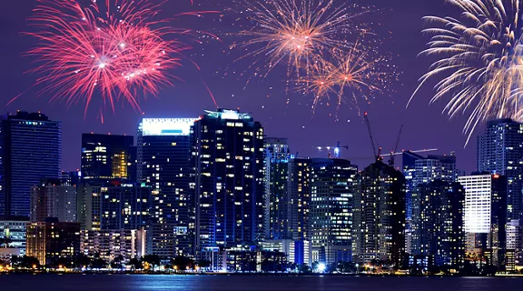 Fireworks over a city