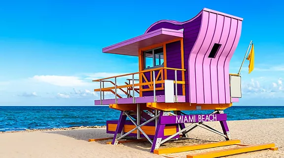 Lifeguard tower in Miami Beach, South beach in a sunny day, Florida