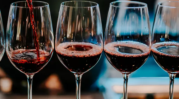 Several glasses of red wine