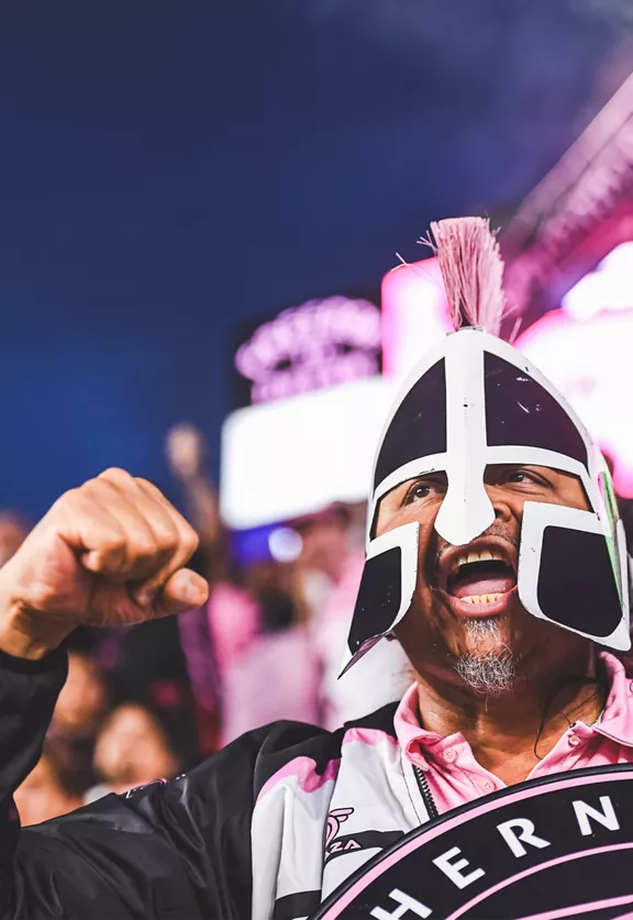 An Inter Miami CF knight cheering from the field