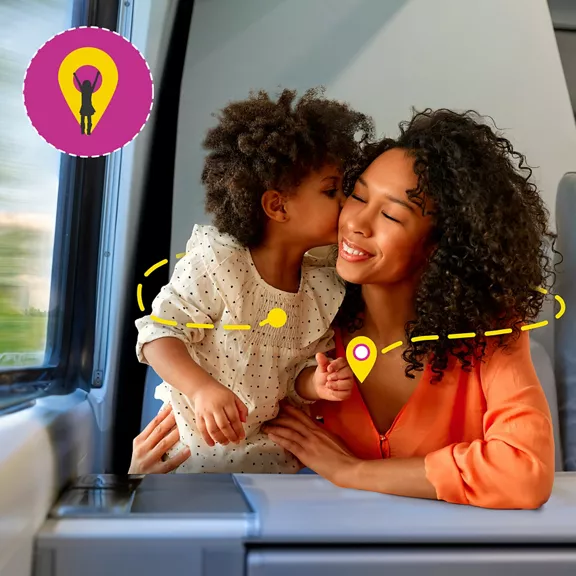 Mother and kid on train.