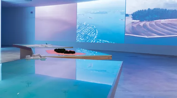 A blue and pink mixed media exhibition at the NSU Art Museum