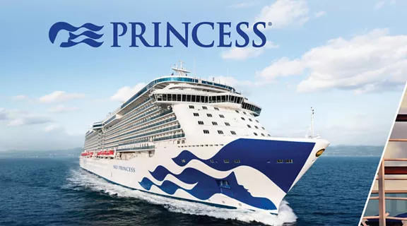 Princess Cruises Line Cruise Ship. Two women aboard a cruise ship talking.