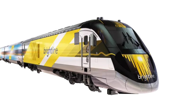 a rendering of a Brightline train pointed to the right