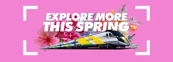 train image with flowers around it on pink background and the words explore more this spring.