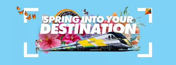 Spring into your Destination train graphic