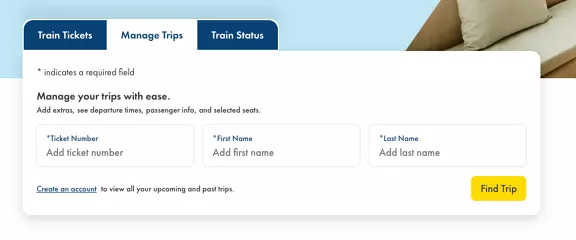 Image of Brightline Booking widget Manage Trips section