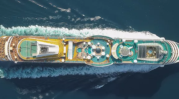 birds eye view of cruise shp in the ocean