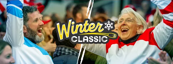 Fans cheering and the Winter Classic Logo