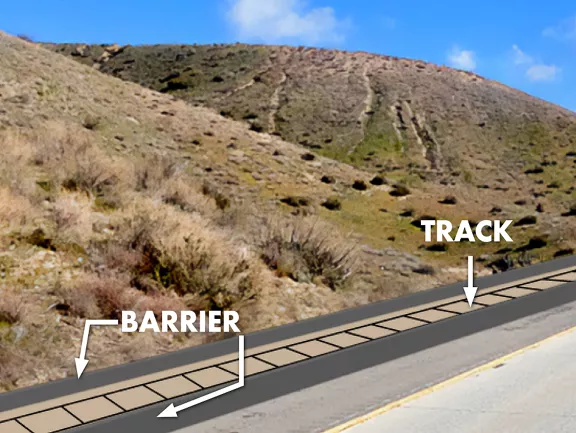 A diagram showing future rail lines in California's South Cajon Pass.