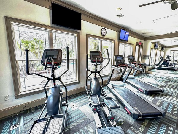 Modern fitness center with state-of-the-art equipment at Avana Long Point Apartments