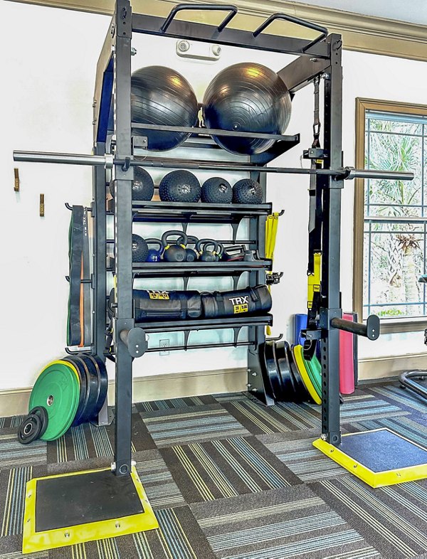 Fitness center featuring modern equipment at Avana Long Point Apartments, a luxury Greystar community