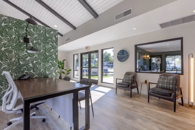 Elegant clubhouse lobby with modern decor at Avana Tempe Apartments, a luxury Greystar community