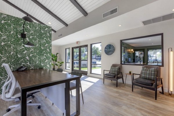 Elegant clubhouse lobby with modern decor at Avana Tempe Apartments, a luxury Greystar community