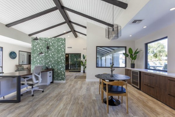 Modern clubhouse with stylish lobby design at Avana Tempe Apartments, featuring comfortable seating and contemporary decor