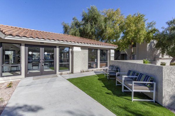 Clubhouse with modern design and cozy seating at Avana Tempe Apartments, ideal for socializing and relaxation