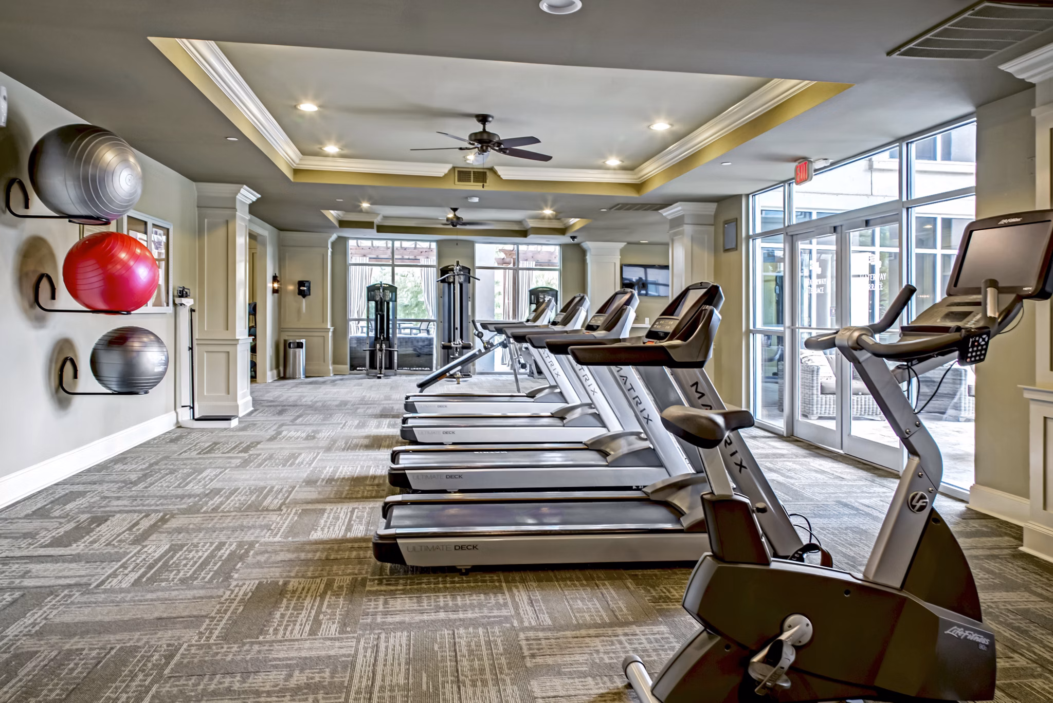 State-of-the-art fitness center with modern equipment at Boardwalk at Town Center Apartments