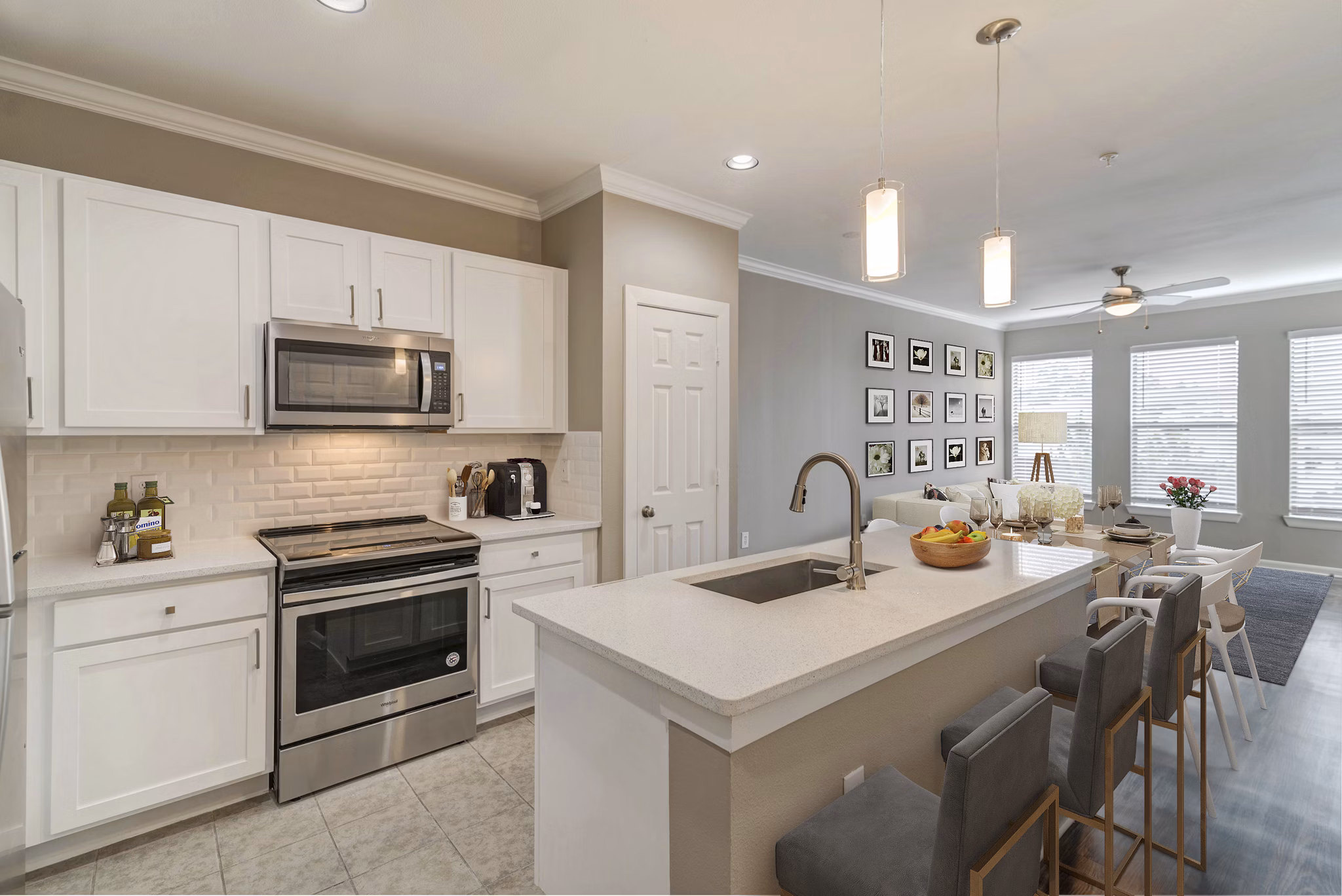 Modern kitchen with stainless steel appliances at Boardwalk at Town Center Apartments Perfect for luxury living and gourmet cooking