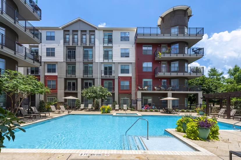 Resort-style pool at Boardwalk at Town Center Apartments, perfect for relaxation and leisure in a luxury living environment