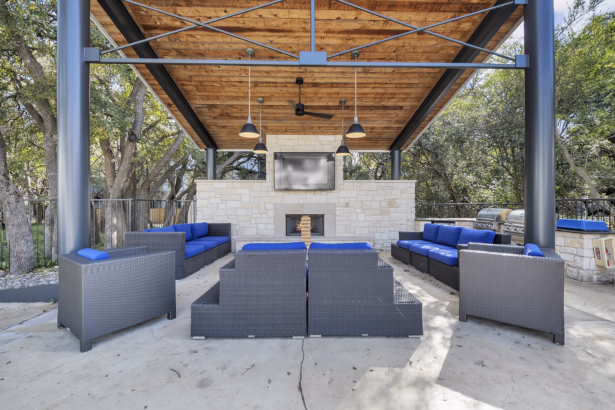Clubhouse featuring luxurious design elements at The Preserve at Travis Creek Apartments, offering premium community spaces for residents