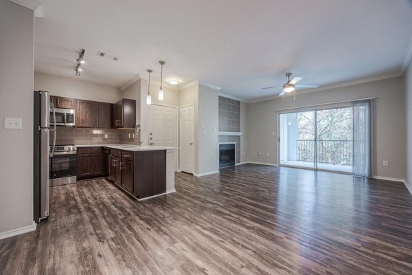 Clubhouse featuring modern design and seating areas at The Preserve at Travis Creek Apartments