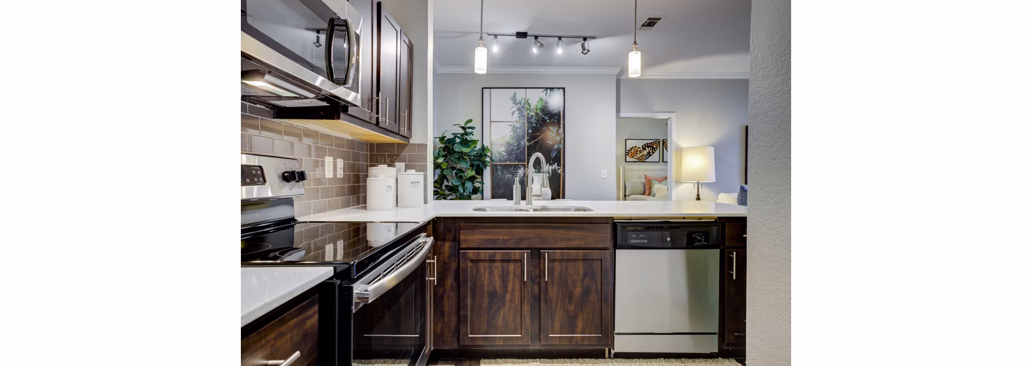 Spacious kitchen with stainless steel appliances at The Preserve at Travis Creek Apartments
