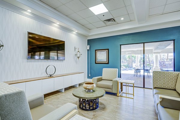Modern clubhouse featuring sleek lounge areas at Destinations Alexander Apartments for leisure and community events