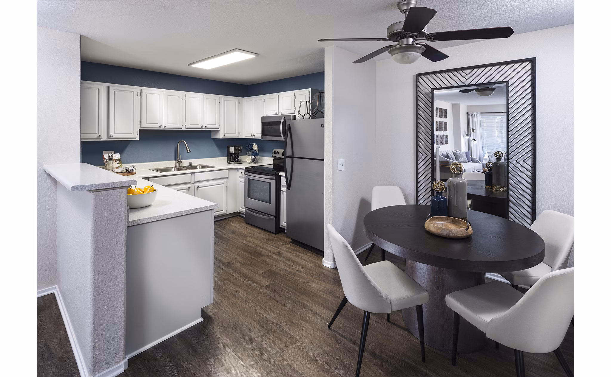 Dining room featuring elegant table setting and modern dÃ©cor at Destinations Pueblo Apartment Homes