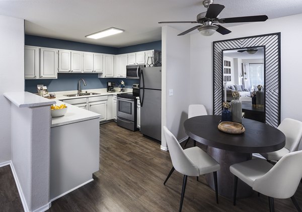 Dining room featuring elegant table setting and modern dÃ©cor at Destinations Pueblo Apartment Homes