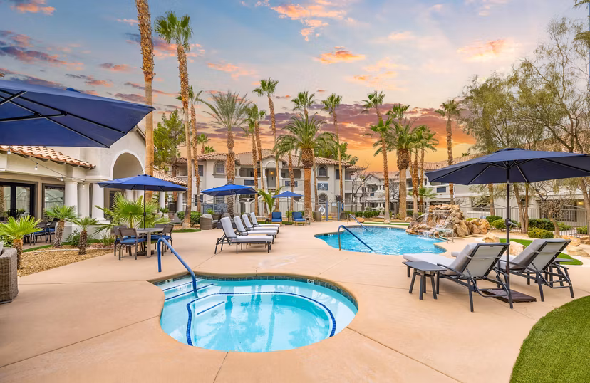 Rooftop pool with scenic views at Destinations Pueblo Apartment Homes
