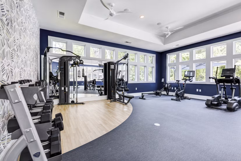 Fitness center with modern equipment at Avana Lake Norman Apartments