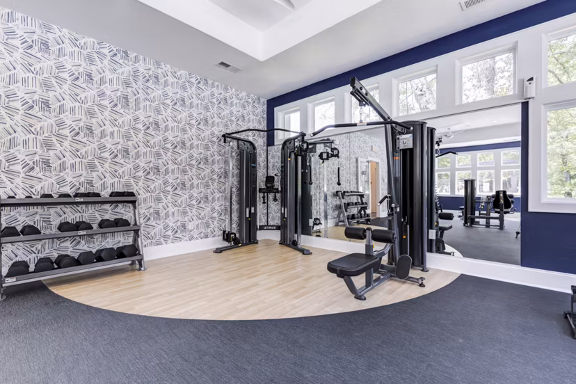 State-of-the-art fitness center with modern equipment at Avana Lake Norman Apartments