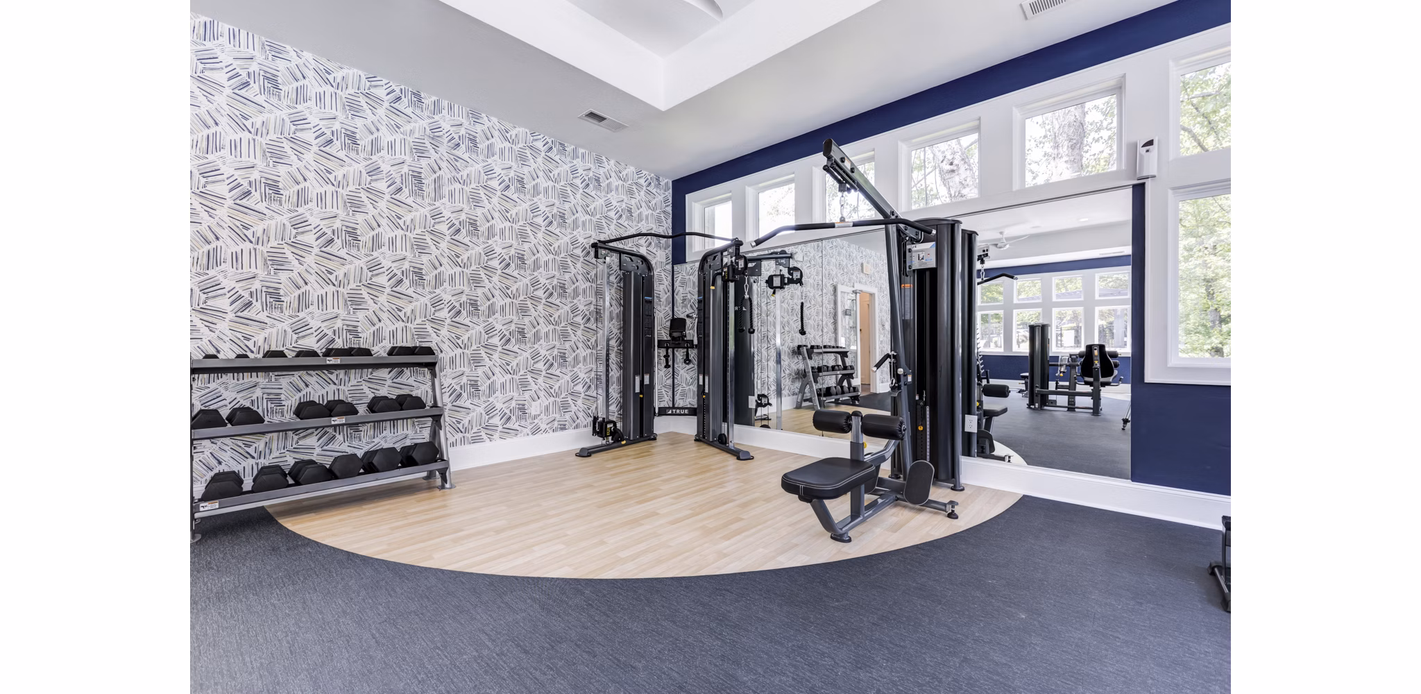 State-of-the-art fitness center with modern equipment at Avana Lake Norman Apartments