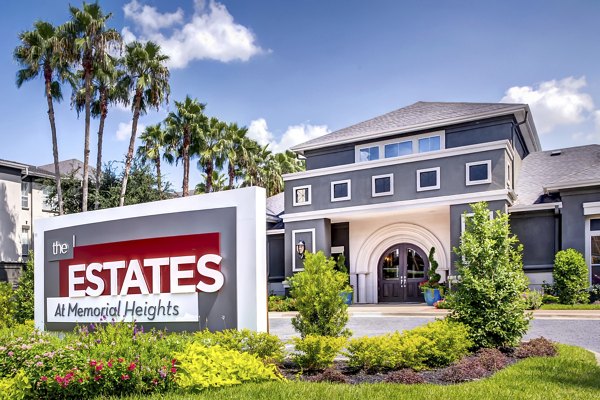 Estates at Memorial Heights: Elegant of luxury apartments at Memorial Heights, showcasing modern architecture and lush landscaping