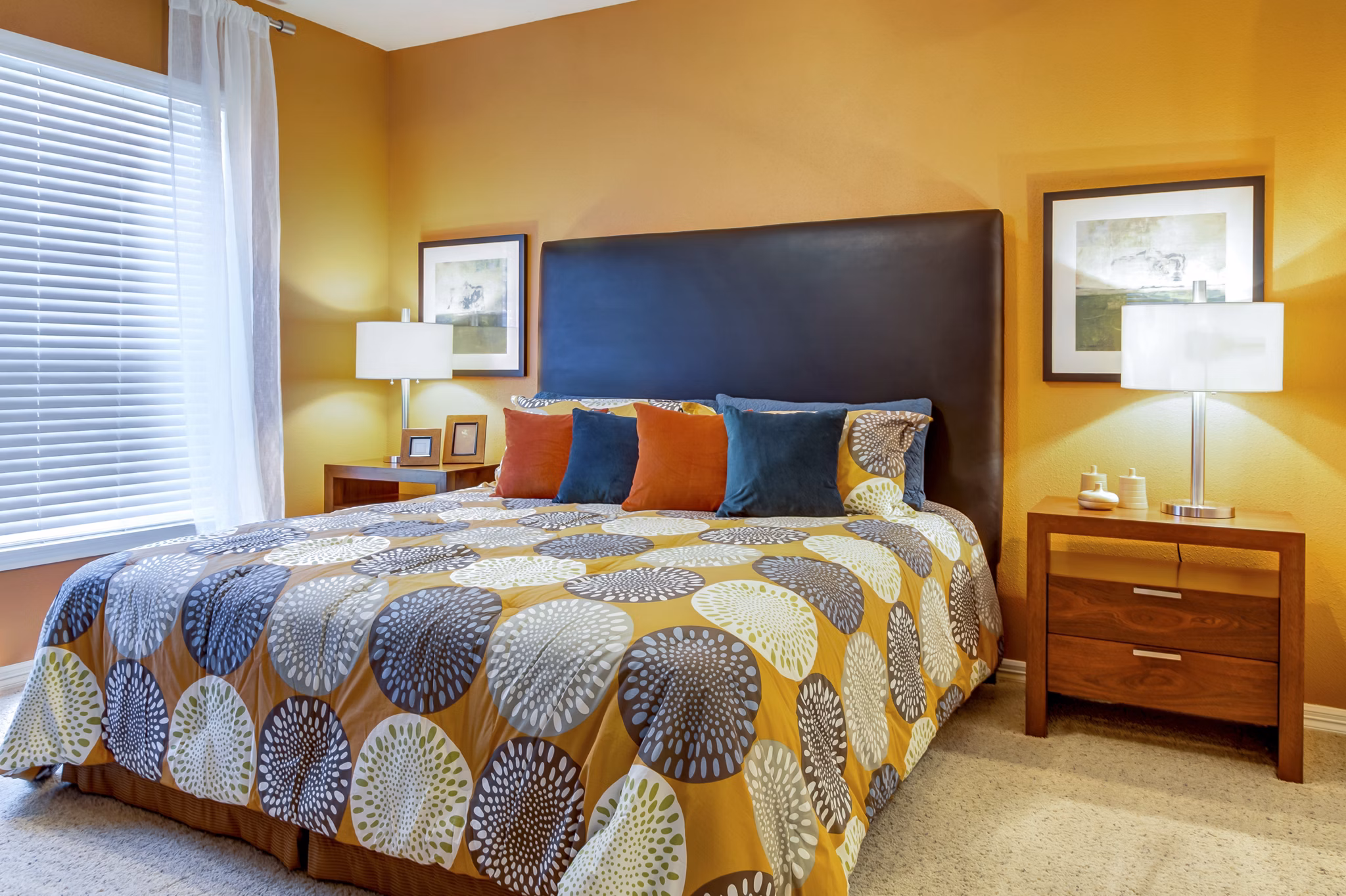Cozy bedroom with elegant decor at Estates at Memorial Heights Apartments, luxury living in the heart of the city