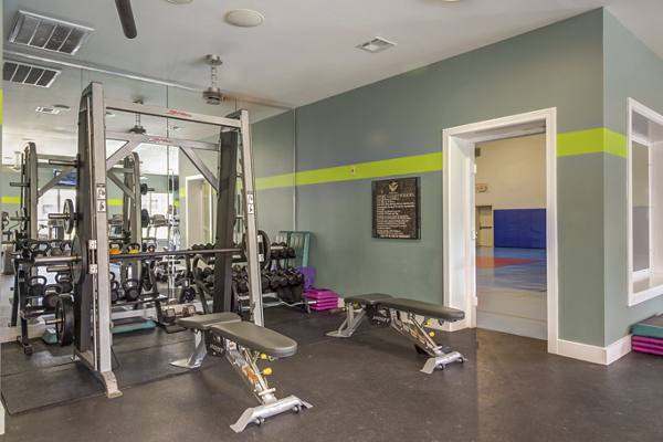 fitness center at Estates at Memorial Heights Apartments