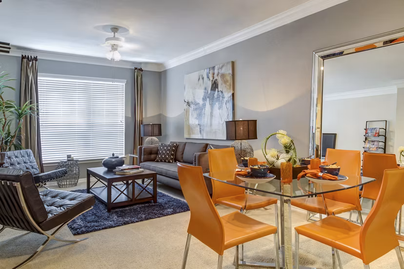 Cozy living room with modern decor at Estates at Memorial Heights Apartments