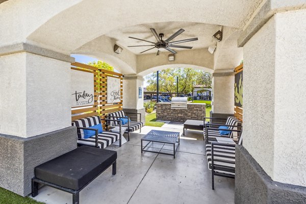 Outdoor BBQ grill area on the patio at Colton Apartments, perfect for gatherings and relaxation in a luxury setting