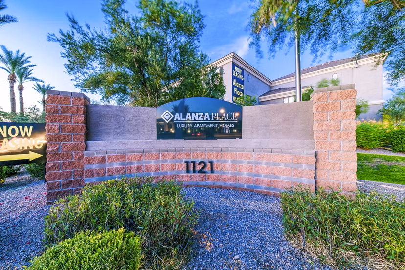 Alanza Place: Elegant sign for luxury apartments at 1121 in a modern community setting
