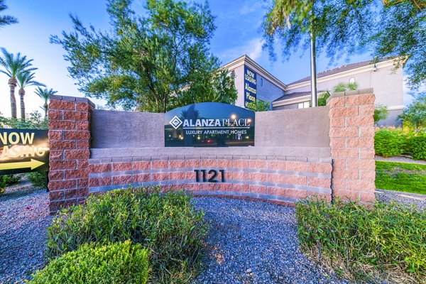 Alanza Place: Elegant sign for luxury apartments at 1121 in a modern community setting